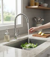 Robinet de cuisine contemporain moderne à poignée unique, commande eau chaude/froide, garantie 2 ans, montage sur plan, en zinc+PPA