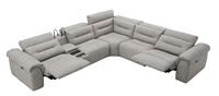 Sofá Reclinable Modular de Diseño con Reposabrazos Multimedia y Luces LED, Sofá Seccional de Cuero Premium para Villa