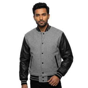 <b>High</b> Street Men's <b>Top</b> Selling Formal Baseball Varsity Jacket Stand Custom Embroidery Logo Winter Essential <b>Leather</b> Sleeves - Product Image 1