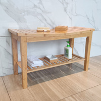 WDF DIY OEM/ODM Organisateur de douche en bois Rangement Douche Repose-pieds Siège Grande Taille Banc de douche en bambou pour salle de bain