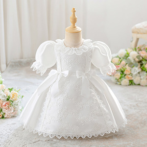 Nuovo Stile Abito da Battesimo per Bambina, Elegante Vestito Principessa in Pizzo, Abito Gonfio con Cappello per <span class=keywords><strong>Cerimonia</strong></span> del Primo Mese - Product Image 1