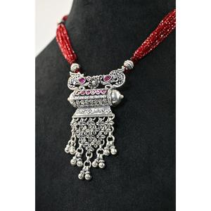 Manish Jewellers Ethnic 925 <b>Silver</b> Natural Stone Beaded Necklace Oxidised Jantar Inlay Claw Setting Pendant Customized Women's - Product Image 2