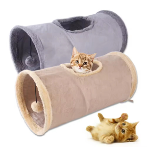 Luxe binnen- en buiten speeltunnel voor katten van polyester pluche, opvouwbaar, met draagtas - Product Image 1