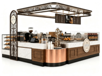 Kiosque à café en bois moderne et personnalisé, stand de café pour centre commercial, kiosque de vente de boissons et de nourriture en intérieur