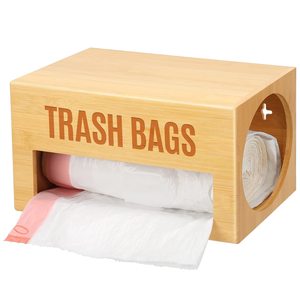 Boîte de rangement en bois pour sacs poubelles, organiseur de cuisine, porte-rouleau en bambou avec étiquettes pour sacs poubelles - Product Image 1