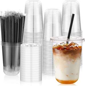 Vasos Desechables Ecológicos Premium con Borde en U, de Plástico, Transparentes, de 12-32 oz, con Tapas para Smoothies, Té con Leche y Té de Burbujas - Product Image 1