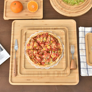 Plateau de service en bambou rond ou carré pour pizza, pain, cuisine, salle à manger, style simple, couleur unie - Product Image 2