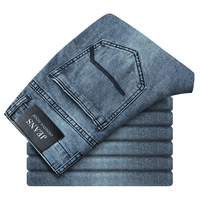 Haute qualité des exportations jean skinny pour hommes élégant bleu gris Vintage adoucissant droit tricoté Jean matériel 10 tissu lavé