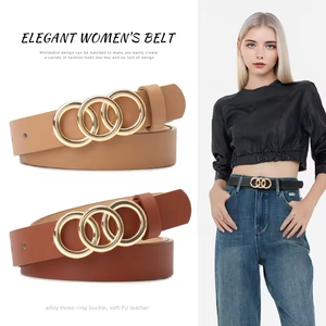 <span class=keywords><strong>Ceinture</strong></span> en PU pour <span class=keywords><strong>femme</strong></span>, style coréen, avec boucle à trois anneaux, tendance et élégante, pour toutes les tenues (manteaux, jeans) - Product Image 1