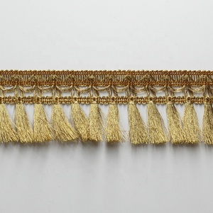<span class=keywords><strong>Frange</strong></span> à pampilles métallique Lurex dorée et argentée de 5 cm en gros pour la décoration de tissus d'ameublement et de rideaux - Product Image 2