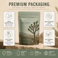 Pochette Doypack Mylar Série Désert Finition Mate Premium Anti-odeur Anti-humidité 1/8 oz 1/4 oz 1 oz Emballage Personnalisé Fleur Séchée