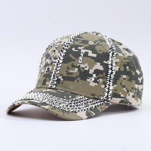 Casquette de baseball tendance camouflage avec strass, casquette en denim à visière plate ornée de diamants scintillants, casquette vintage à franges réglable, casquette de fête hip-hop - Product Image 3