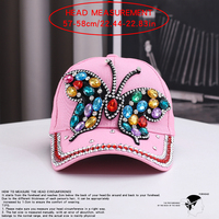 Casquette de baseball personnalisée en gros avec applique papillon en strass, 6 panneaux, visière incurvée, fournisseur OEM ODM, fabricant, vente en gros, faible MOQ, nouveauté