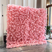 Dinding Bunga Pernikahan 8Ft X 8Ft Kain Putih Pink Mawar Buatan Tangan 3D untuk Dekorasi Natal dan Pernikahan