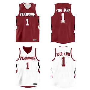 Maillot de basket-ball athlétique personnalisé rouge cramoisi et blanc double face - Product Image 1
