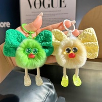 Porte-clés et pendentif pour sac ou voiture en forme de nœud et pompon en fourrure de renard, fait main, mignon, dessin animé, jouet en peluche