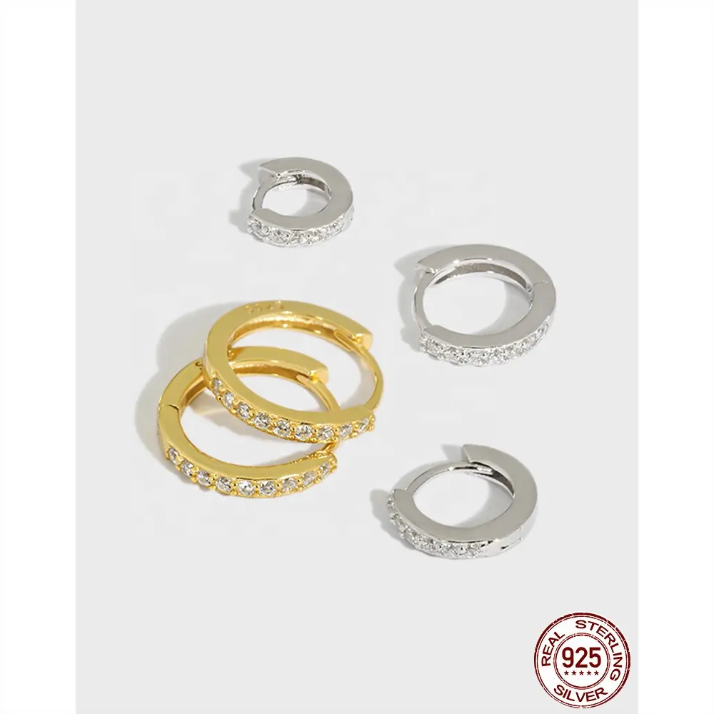 Luxury Dainty 925 Sterling Silver Huggie Earrings Gold Plated Jewelry Ladies Jewelry Zircon Huggie Earring