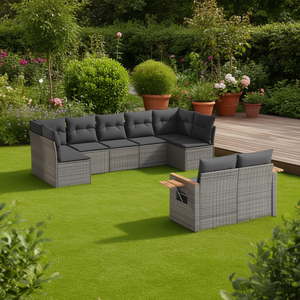 Ensemble de canapés de jardin gris foncé 6 places en rotin, mobilier d'extérieur résistant aux intempéries, design contemporain - Product Image 2