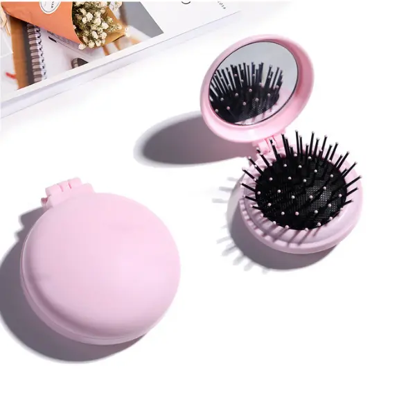 Mini Hair Comb With Mirror 2 in 1 Pocket Hair Brush Folding Airbag Comb