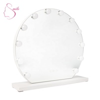 Miroir de maquillage de bureau intelligent 12 ampoules style bois de houx avec lumière LED Miroir sur pied tendance avec logo d'étiquetage