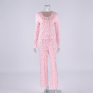 QINSI 2026 Primavera Pigiama Femminile con Stampa Floreale, Set Tre Pezzi Rosa e Bianco con Lingerie Sexy - Product Image 4