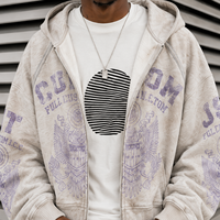 Ensemble de survêtement streetwear vintage délavé pour homme, sweat à capuche zippé avec motif personnalisé et short ample, ensemble 2 pièces en coton surdimensionné