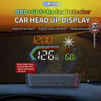 WiiYii M30 HUD para Auto con OBD GPS Híbrido Compatible con Vehículos Eléctricos, Alarma de Exceso de Velocidad, Brújula, Temperatura de Combustible y Agua, Atenuación Automática