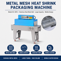 Machine d'emballage sous film rétractable à bande maillée XICANG XC-3015, tunnel de rétraction automatique à haute plateforme pour l'emballage alimentaire, chimique et textile