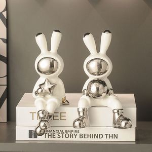 European Long Earrs Rabbit Bear Sculpture Art Decoration Minimalist Design Exhibition Hall Wine <b>Cabinet</b> Handicraft Ornament - Product Image 2
