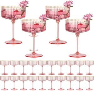 Ribbed Coupe <b>Glasses</b> Pink <b>Plastic</b> Champagne Coupe Cup Detachable Gold Rim Espresso <b>Martini</b> <b>Glass</b> Vintage Margarita Glassware - Product Image 1