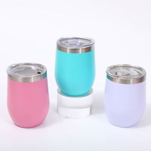 12 Oz Vacuum Insulated Stainless Steel Egg Shape Wine <b>Cups</b> Tumbler 12Oz <b>With</b> Sliding <b>Lid</b> - Product Image 4