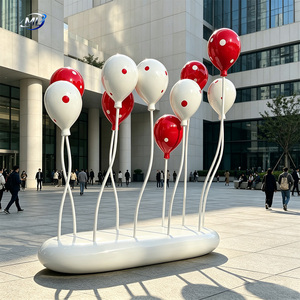 Sculpture Moderne en Fibre de Verre en Forme de Ballon, Installation Artistique Abstraite en Résine, Décoration Rouge et Blanche pour Jardin, Mariage, Fête - Product Image 1