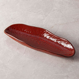 Vajilla de Porcelana, Plato para Sushi y Platos para <span class=keywords><strong>Restaurante</strong></span>, Platos Japoneses Rústicos Rojos, Vajilla Mexicana para Tacos, Plato Oblongo Curvo - Product Image 2