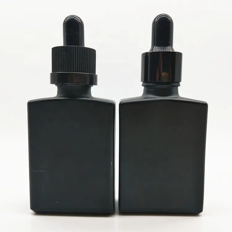 Kemasan kosmetik hitam matte 30ml botol tetes minyak zaitun kaca persegi panjang