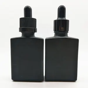 30毫升哑光黑色化妆品包装矩形玻璃橄榄油滴管瓶