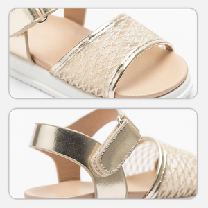 Sandales à plateforme en maille scintillante dorée pour enfants, avec fermeture auto-agrippante à la cheville, motif floral décontracté pour bébé fille, tige en PU, idéales pour l'été - Product Image 6
