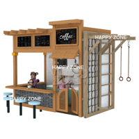 Aire de jeux intérieure moderne en bois avec mur à balles, espace familial, style nordique, multi-niveaux, personnalisable, divertissement pour enfants