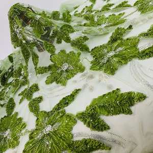 Tissu de dentelle perlée Tissu de dentelle de mariage Tissu de perle Tissu tissé Tissu de textiles Tissus de robe de mariée en dentelle française - Product Image 3