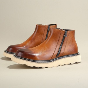Bottes en cuir décontractées pour hommes, style actuel, avec fermeture éclair, semelle épaisse, haute qualité, bottes courtes d'extérieur pour hommes, bottes tendance et confortables - Product Image 5