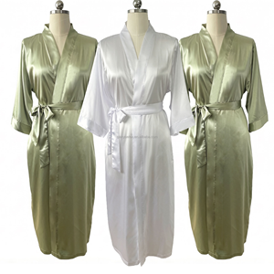 Vestaglia <span class=keywords><strong>Lunga</strong></span> Elegante <span class=keywords><strong>da</strong></span> Donna in Seta Satinata Traspirante con Maniche, Scollo a V e Cintura, Kimono <span class=keywords><strong>da</strong></span> <span class=keywords><strong>Notte</strong></span> per Sposa, Disponibile in 16 Colori e <span class=keywords><strong>Taglie</strong></span> <span class=keywords><strong>Forti</strong></span> - Product Image 2