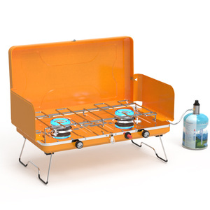 Réchaud de camping portable à <span class=keywords><strong>double</strong></span> brûleur au <span class=keywords><strong>butane</strong></span>, barbecue extérieur, réchaud à gaz compact coupe-vent pour la maison et le camping - Product Image 1