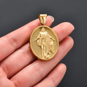 Pendentifs chrétiens en acier inoxydable Jésus Vierge Marie pour colliers DIY, pour femmes et hommes, chaîne couleur or, breloque, bijoux religieux en métal - Product Image 5