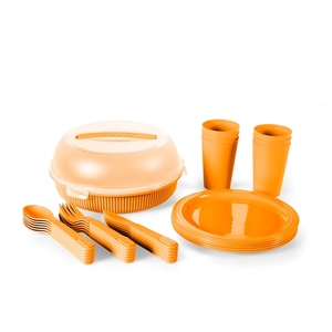 Set da Picnic in Polipropilene Arancione, 32 Pezzi, Stoviglie per Esterni - Product Image 1