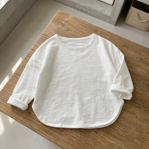Chemise en coton tricoté unisexe à col rond et manches trois quarts, couleur unie, décontractée, respirante, coupe classique, lavable en machine - Product Image 3