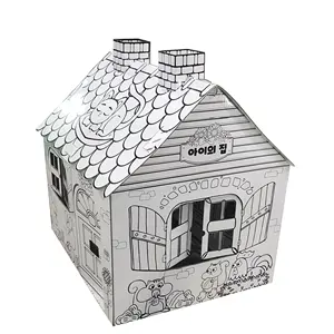 Grosir kustom murah kertas dalam ruangan dan luar ruangan rumah mainan untuk anak laki-laki dan perempuan berwarna rumah mainan karton