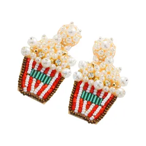 Women Handmade Popcorn Rainbow Beaded Drop Earrings Beaded Dangle Earring for Girls Holiday Gift Ideas