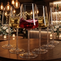 6 Gelas Anggur Kristal Tanpa Motif, Bentuk Persegi Meruncing, Set Gelas Anggur Merah untuk Peralatan Minum di Rumah dan Pesta