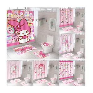 गुलाबी बिल्ली श्रृंखला HD डिजिटल मुद्रण फफूंदी-सबूत और निविड़ अंधकार पॉलिएस्टर हैलो-किट्टी बाथरूम पर्दे