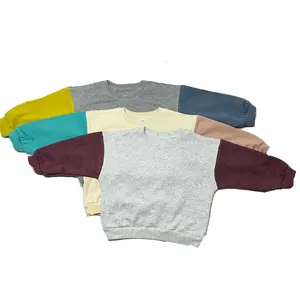 Custom neutral baby boys and girls color block sleeves oversized crewneck sweatshirt hoodies