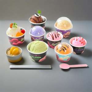 Emballage personnalisé bol en papier biodégradable de qualité alimentaire contenant de yaourt épais pour la crème glacée - Product Image 3